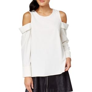 Kensie Top Ivory Cold Shoulder Embellished Long Sleeves Blouse New